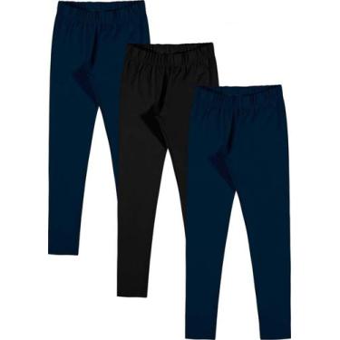 Imagem de Kit 3 Legging Infantil SEM Flanela Preto e Azul Marinho Malwee, 14