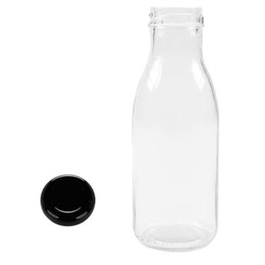 Imagem de Garrafa de Vidro 300ml Com Tampa Preta Inclusa CX C/12 Un - Cia dos Po
