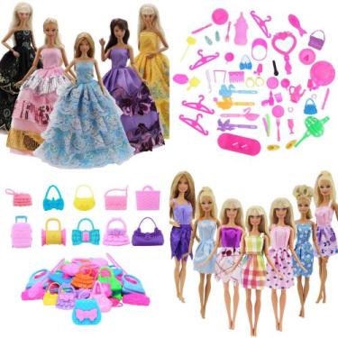 Imagem de Kit Para Bonecas Acessórios Diversos Bolsas Vestidos De Festa Princesa