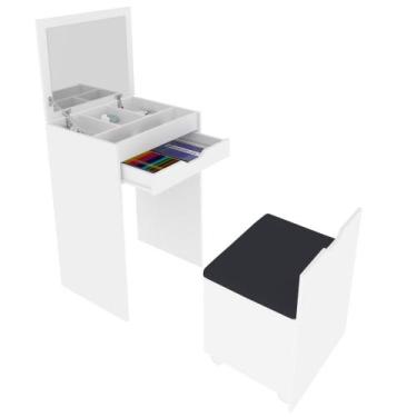 Imagem de Penteadeira Compacta 1 Gaveta e Espelho PE2007 Branco/Tecido 408 - Tec