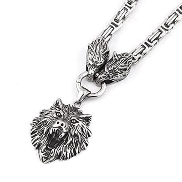 Imagem de BAVIPOWER Viking Mjolnir Thor Hammer Wolf Colar de cabeça de lobo proteção poderoso amuleto para homens e mulheres, Metal, n