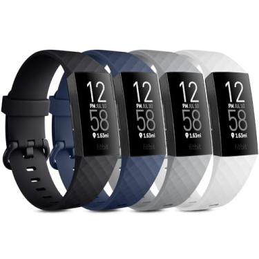 Imagem de Vancle Pulseiras para Fitbit Charge 4/Fitbit Charge 3 para mulheres e homens, pacote com 4, pulseiras esportivas clássicas de substituição macia para Fitbit Charge 4/Charge 3, monitor de fitness e