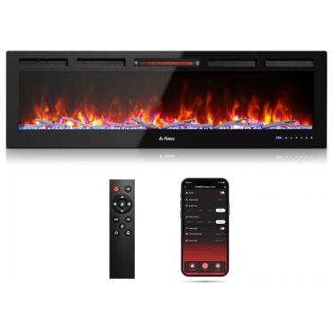 Imagem de Lareira Elétrica de Embutir A45x152L com Controle Remoto, Crepitação de Som e APP, 110V 1500W, TURBRO, Preta