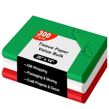 Imagem de AORZIT 300 Folhas de Papel de Seda de Natal para Sacolas de Presente, 20"x14" Vermelho Verde Branco Papel de Seda Papel de Embrulho de Natal A Granel para Caixa de Presente de Nata ()