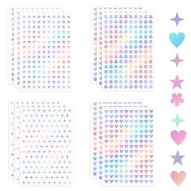 Imagem de 1800 adesivos de estrela, mini adesivos holográficos autoadesivos para recompensa, adesivo de estrela de alumínio, adesivo de estrela minúscula, adesivo de coração pequeno, flor pequena para