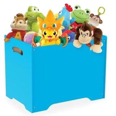 Imagem de Genérico Caixa Baú Banquinho Mdf Organizador de Brinquedos Infantil Azul - Madeira com Design de Baú - 57 cm x 40 cm x 43 cm - Bebê