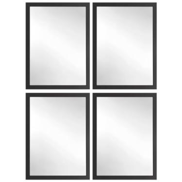 Imagem de Kit 4 Espelhos Decorativo 24x33 Com Moldura de Madeira Preta Branca Dourada ou Tabaco para Quarto Sala Banheiro Salão de Beleza Manicure Hall de Entrada (Preto)