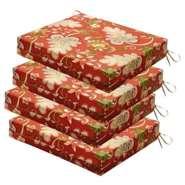 Imagem de HOMELYSIAN Conjunto de 4 almofadas de cadeira de jardim resistentes à água, 45 x 40 x 7 cm, almofadas de alta sustentação para móveis de pátio com laços antiderrapantes (florais)