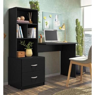 Imagem de Escrivaninha Cristal 2 Gavetas e Nichos Organizadores Preto - Peternel