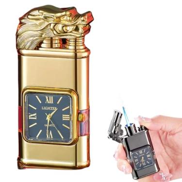 Imagem de Isqueiro Vintage com Relógio de Quartzo, Chama a Jato, Resistente ao Vento (dourado5)