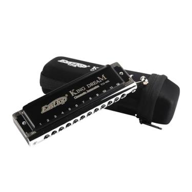 Imagem de Chave de gaita cromática T12-48K de C, órgão de boca profissional de 12 furos de 48 tons com placa de base de cobre espesso de 1,2 mm para profissionais, banda, iniciantes, estudantes (T12-48K)