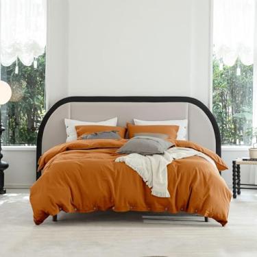Imagem de Talasily Capa de edredom de linho California King - Conjunto de capa de edredom de mistura de linho e algodão, macio e legal, fecho de botão, conjunto de 3 peças, 1 capa de edredom 264 x 248 cm e 2