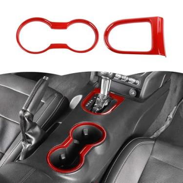 Imagem de RT-TCZ Capa de suporte de copo kit de acabamento de moldura de mudança de marchas decoração acessórios interiores para Ford Mustang 2015-2023 (vermelho)