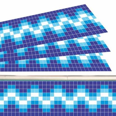 Imagem de Kit 23 Adesivos Piscina Azulejo Mosaico Ziguezague Azul 100x30cm - Res