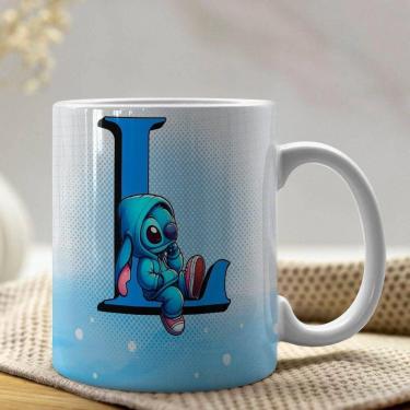 Imagem de Caneca De Porcelana Stitch Letras A-z 325ml Azul L
