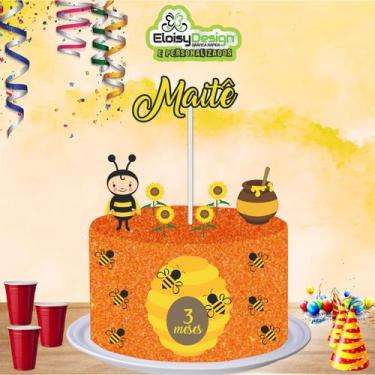 Imagem de Topo de bolo Abelhinha (tema 2) para aniversário - EloisyDesign