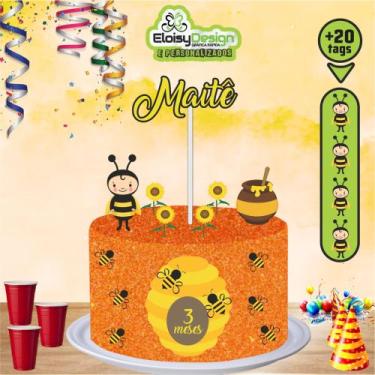 Imagem de Topo de bolo Abelhinha (tema 2 ) + 20 Tags para aniversário - EloisyDe