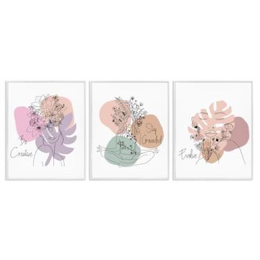 Imagem de Stupell Industries Conjunto de arte de parede giclée emoldurado branco com frases inspiradoras criativas 3 peças por Chen Alyesh, 28 x 35 cm