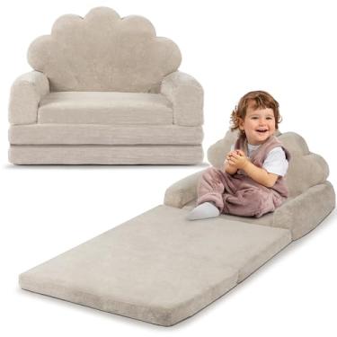 Imagem de spanspace Sofá infantil 2 em 1, sofá dobrável, cadeira infantil confortável, sofá conversível para crianças com bolso e capa removível