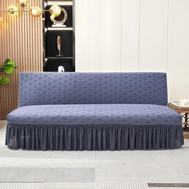 Imagem de Capa de futon sem braços com saia de babados, sofá-cama futon altamente elástica(Gray,Medium (160-190cm))