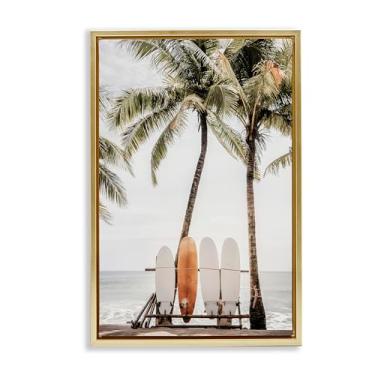 Imagem de Stupell Industries Hawaii Surfboards View Gold Floater Framed Canvas Wall Art Design por Sisi and Seb, 17 x 25