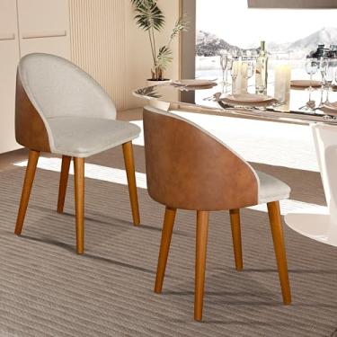 Imagem de Kit 2 Cadeiras Diamante Tecido linho C/Couro Pés Em Madeira