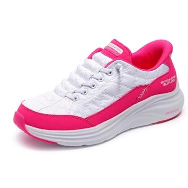 Imagem de Skechers Tênis feminino de espuma de contorno confortável para mãos livres, Branco/Rosa choque, 37