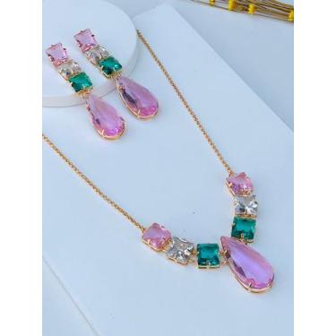 Imagem de kit Colar com Brinco de Zircônia Henessy - Mania de Mulher - Fabricaçã
