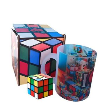 Imagem de Kit Presente Especial Cubo Mágico Com Caixa MDF Caneca e Cubo - Reidop