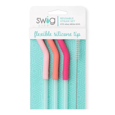 Imagem de Swig Life Canudos reutilizáveis blush + coral + conjunto de canudo alto rosa e escova de limpeza, cada canudo tem 35,5 cm de comprimento (serve para copos Swig Life de 1,1 litro)