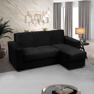 Imagem de Sofá 3 lugares com Chaise LD Bia Suede Preto Madelina Decor