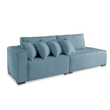 Imagem de Sofá 3 Lugares Modulado Chaise Almofada Solta Molas Isa BD Linho Azul 