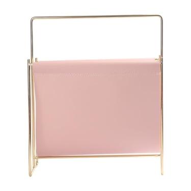 Imagem de IEUDNS Revista rack decorativo em pé de metal moldura pu PU Couro Display rack rack de revista cesto de jornal rack de armazenamento