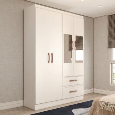 Imagem de Guarda-Roupa Solteiro São Francisco 4 Portas 2 Gavetas com Espelho Branco Flex - Panorama Móveis