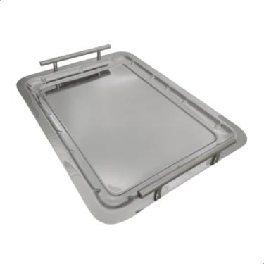 Imagem de Bandeja Retangular Aço Inox Servir Café Decoração Grande Alças