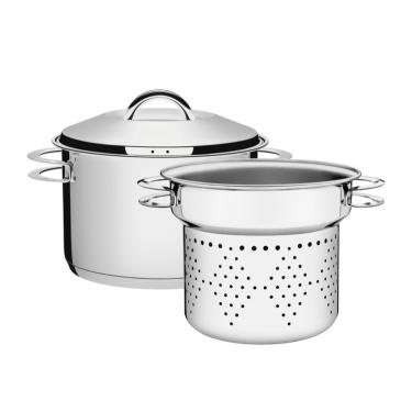 Imagem de Jogo cozi-pasta solar em aco inox fundo triplo com alcas 2 pecas 24 cm tramontina