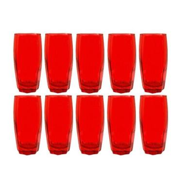 Imagem de Kit 10 Copos Florida Chique Vidro Vermelho Mesa Posta 370ml - CRISTAR