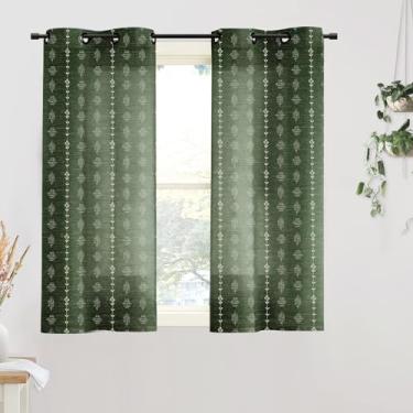 Imagem de Cortinas de banheiro para janela, boho transparente verde-oliva escura para quarto 113 cm de comprimento