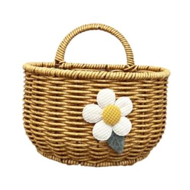 Imagem de ＫＬＫＣＭＳ Pendurar armazenamento cesto de armazenamento imitação de imitação de vime de vime multiuso organizador decorativo titular de plantador de parede para, Semicircle S Flower