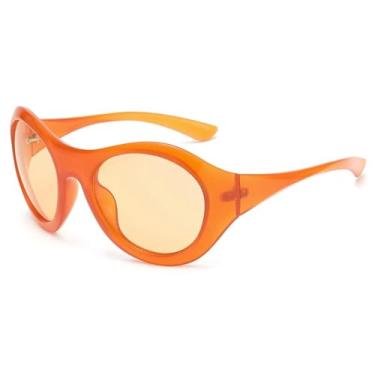 Imagem de Óculos de sol retrô oval feminino masculino feminino lente preta condução uv400 (laranja)