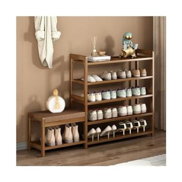 Imagem de Sapateiras independentes para armário de sapatos com banco, banco de sapatos de bambu de entrada, rack organizador com prateleiras de armazenamento e almofada de assento para entrada corredor rack de