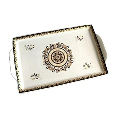 Imagem de Bandeja de serviço Bandeja de cerâmica com padrão de rachadura criativa, bandeja de armazenamento retangular para banheiro, mesa de café, bandeja de frutas Bandeja decorativa(A)