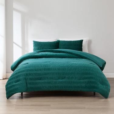 Imagem de Lush Decor Conjunto de 3 peças com edredom listrado de veludo franzido azalea King/Cal King azul-petróleo - conjunto de cama macio - edredom de veludo - roupa de cama azul - glamour moderno