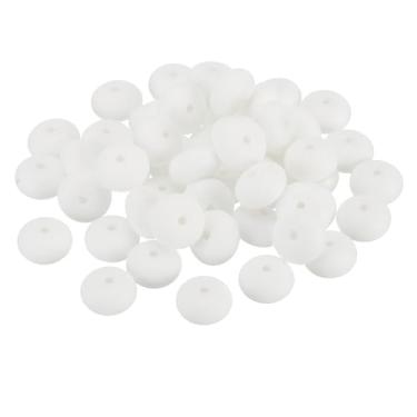 Imagem de Patikil Contas de silicone de 14 mm, 50 peças de contas espaçadoras de Ábaco a granel Lentilha Focal Bonito para canetas, chaveiro, pulseiras, colar, fabricação de joias, branco
