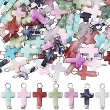 Imagem de SUNNYCLUE 1 caixa, 105 peças, pingentes de cruz de acrílico, 7 cores, berloques de cruz de Páscoa, rossário opaco, imitação de pedras preciosas, contas pendentes de plástico para fazer joias, chaveiro
