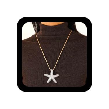 Imagem de Xduargs Boho Colar longo de veludo gargantilha grande de metal estrela do mar colar de cordão de veludo vintage colar grande estrela do mar cordão longo encerado cordão clavícula para mulheres (ouro