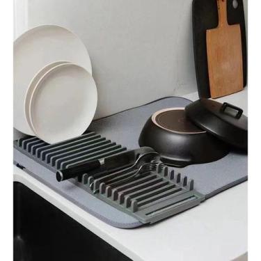 Imagem de Escorredor De Louças Dobrável Tapete Absorvente Microfibra Multifuncio