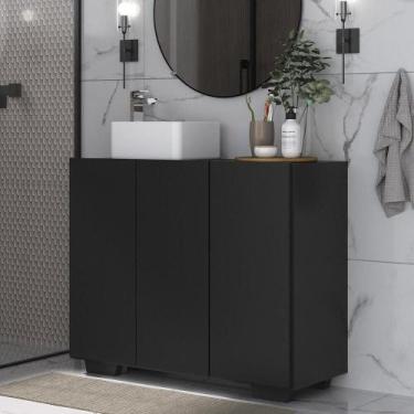 Imagem de Gabinete Banheiro 3 Portas 90cm Multimóveis MP5031 Preto