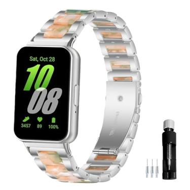 Imagem de Gheper Pulseira de relógio de aço inoxidável de resina compatível com Samsung Galaxy Fit3 SM-R390 SM-R390 pulseira de metal de substituição para homens e mulheres