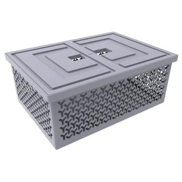 Imagem de Caixa Organizadora com Tampa Grafite Cesto Grande Crippa Brinquedos Closet Lavanderia